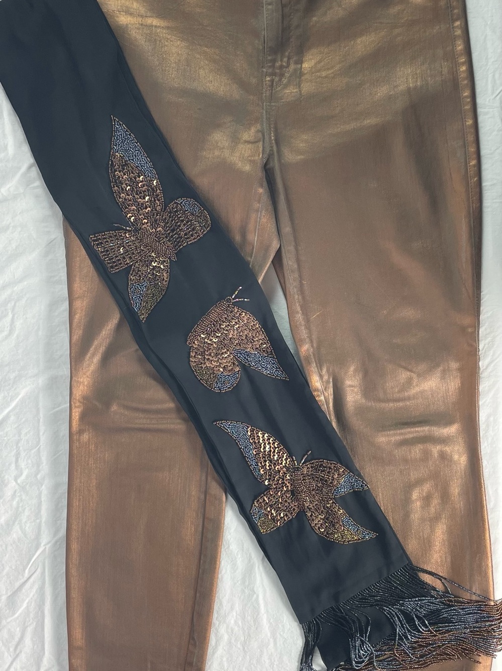 Vintage Sequined scarf with beaded fringe